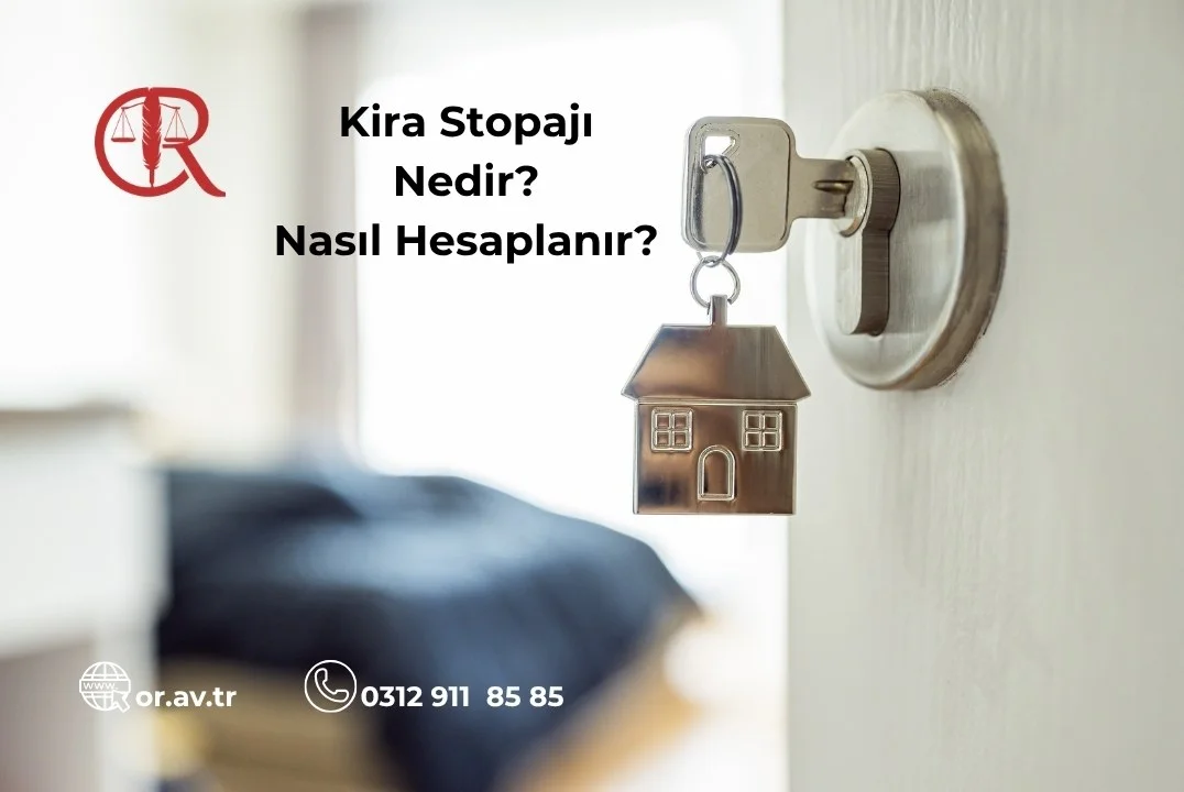 Kira stopajı başlığı altında ev maketi ve kapı kilidinde anahtar.