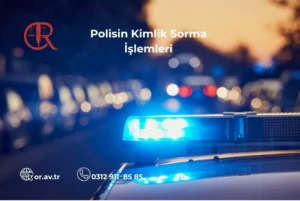 Polisin kimlik sorma işlemleri başlığı ve gece yanan polis aracı ışıkları.