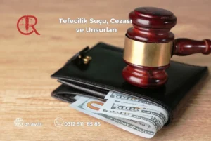 Tefecilik suçu başlığı yanında banknot dolu cüzdan üzerinde duran hâkim tokmağı.